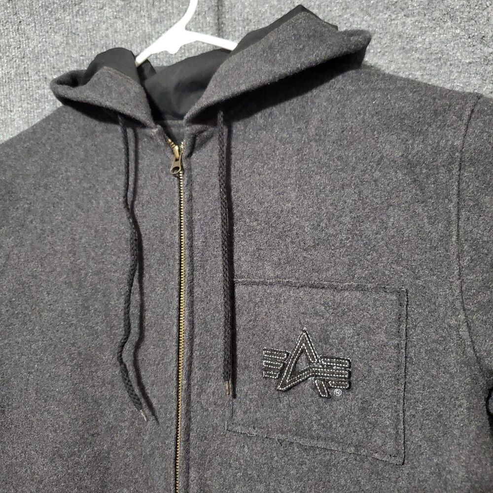 Alpha Industries Jacket Mens Small Gray Black Wool Blend Outdoor Classic Grunge